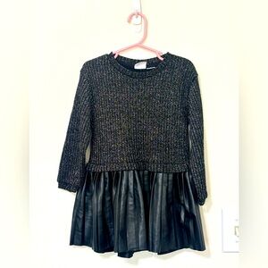 Zara Black Textured Knit Blouse‎ with Flared Faux Leather Accent
